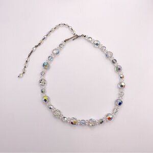 Vintage Coro 1950’s Clear Aurora Borealis AB Faceted Crystal Choker Necklace
